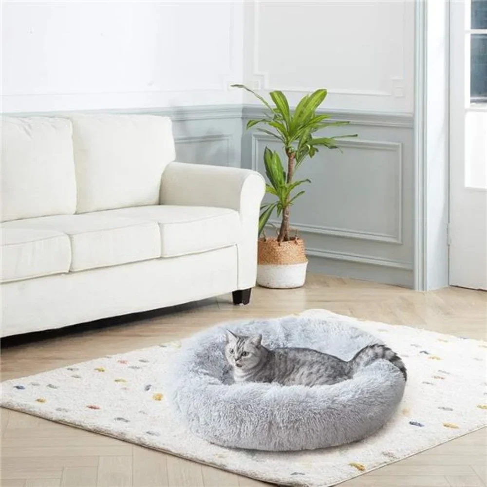 Home Soft Plush Round Pet Bed for Cats Or Small Dogs Cat Bed Self Warming Autumn